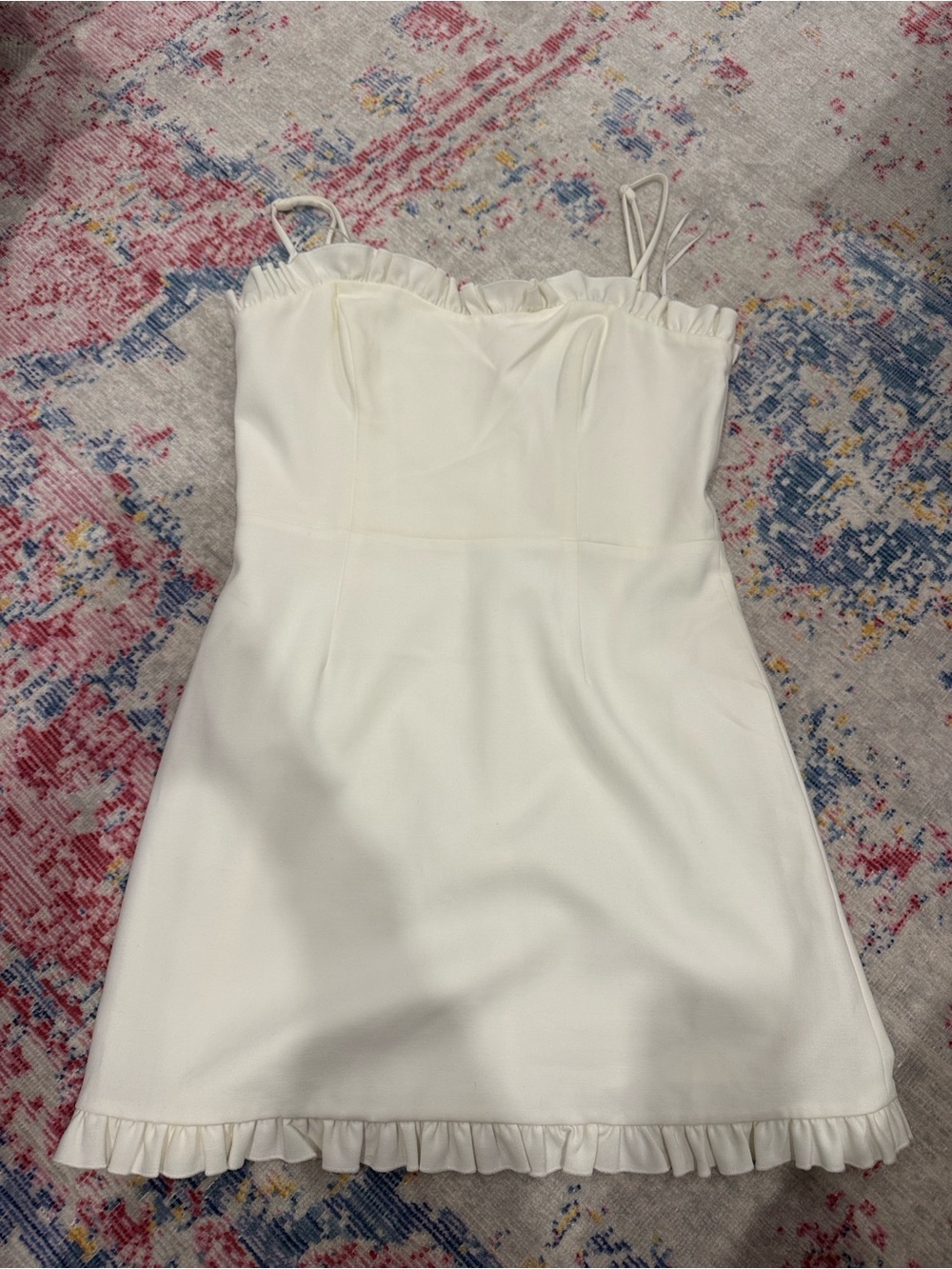 White Ruffle-Trim Mini Dress - Picture 2 of 4